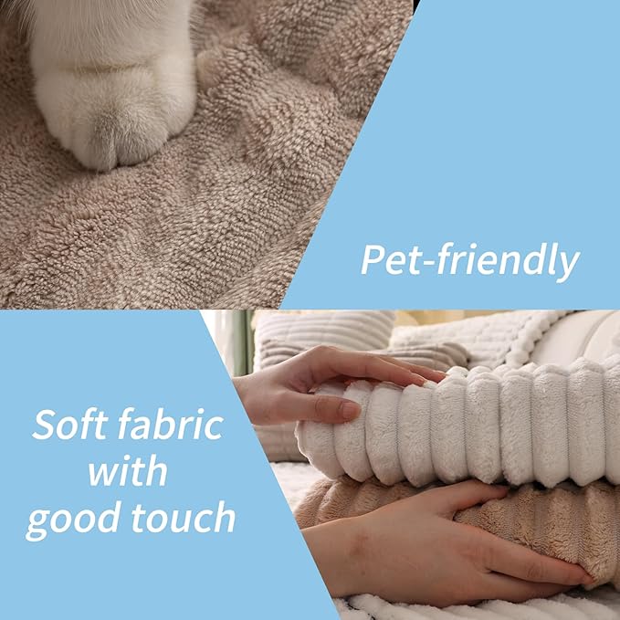 Couch Cover for Dogs Washable,Non Slip Fuzzy Durable Couch Covers for 3 Cushion Sofa Pet Friendly Sofa Cover Dog Thick Soft Slipcovers Protector Couches Mat Bed (Brown, 27.6" x 82.7"/70 x 210cm)