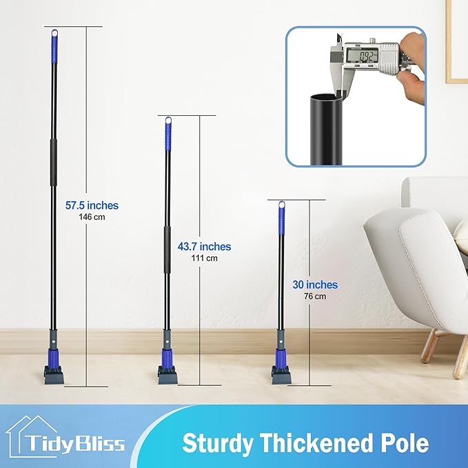 2 Pack Mop Handle Commercial Heavy Duty, 57.5 inches Long Industrial String Mop Stick Replacement Pole with Upgraded Jaw Clamp for for Floor Cleaning (Blue)