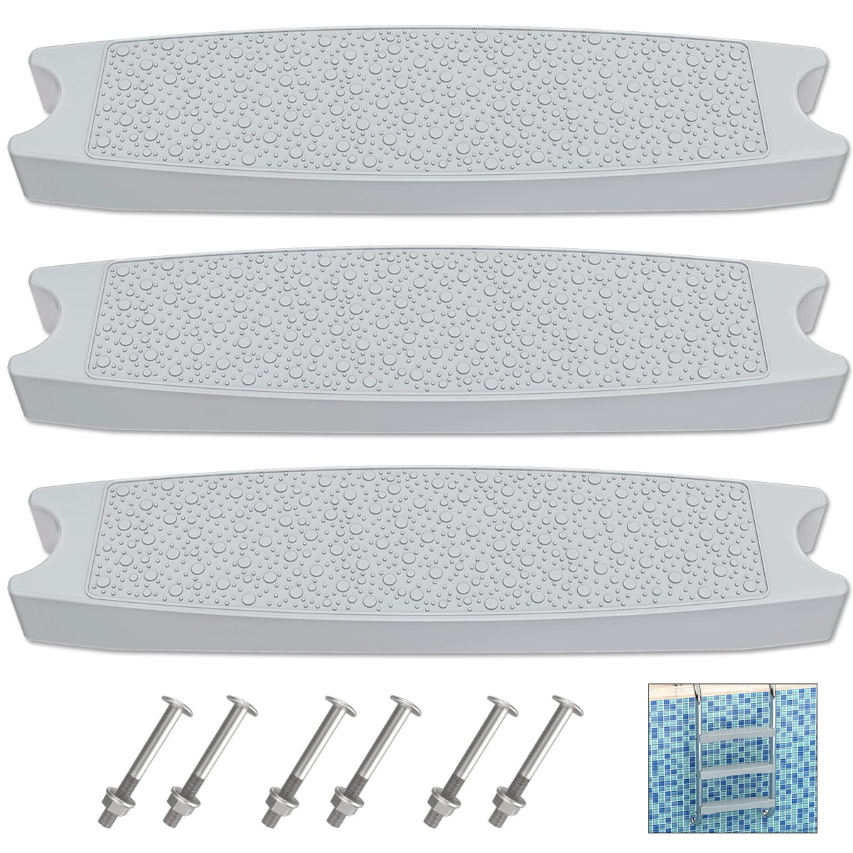 Pool Ladder Steps Replacement, (3-Pack) 18" Universal, Grey - Image 1