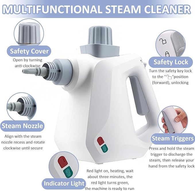 Petyoung Handheld Steam Cleaner, Professional Pressurized Steam Cleaner with 9 Accessories, Multipurpose Steam Cleaner for Home Use, for Cleaning Floor Upholstery Grout Window and Car