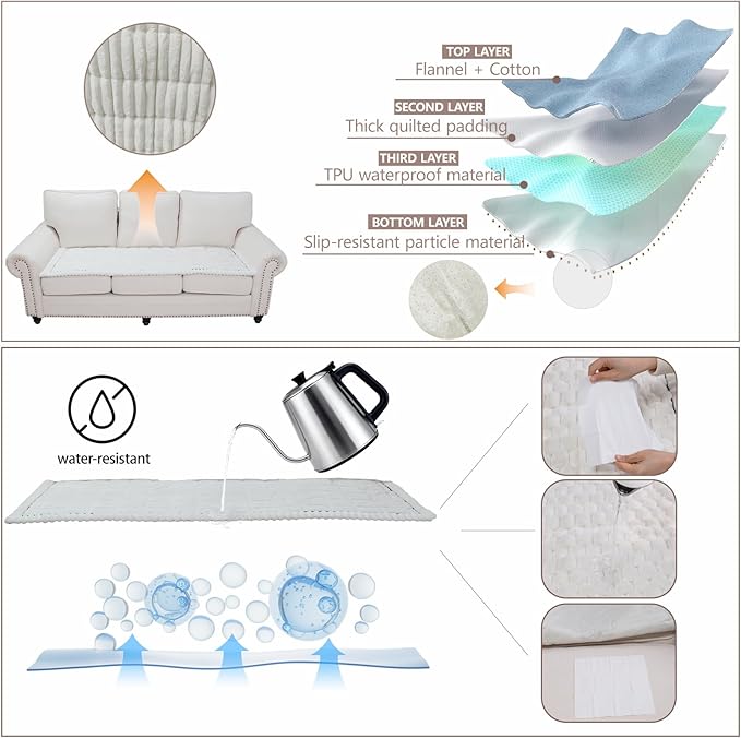 Waterproof Couch Cover for Dogs Washable,Non Slip Fuzzy Durable Couch Covers for 3 Cushion Sofa Pet Friendly Sofa Cover Dog Thick Soft Slipcovers Protector Couches Mat Bed (White, 27.6" x 70.9")