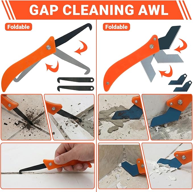 37-Piece Grout Removal Tool Kit, Tungsten Carbide Blades & Ergonomic Handle, 9-in-1 Grout Saw and Caulk Remover for Bathroom, Shower, Floor Tile Cleaning and Repair