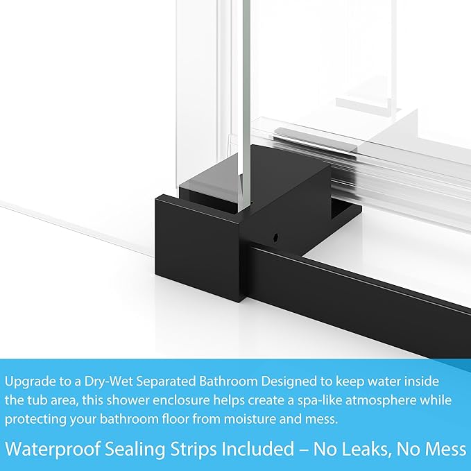 Frameless Bathtub Shower Door 56–60 inch W x 59 inch H,Shower Door Glass Sliding 60 Inches,6mm Tempered Glass, Stainless Steel,Sliding Glass Shower Door with Fixed Panel,Sliding Tub Door for Bathroom