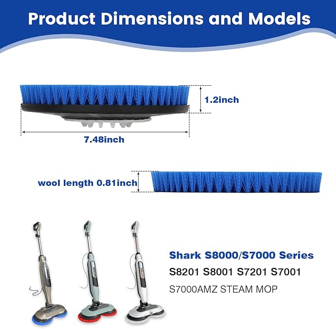 4 Pack Replacement Brush Heads for Shark, Brush Heads for Shark Compatible with S8201, S8001, S7001, S7201 - Steam Mop Pads with Nylon, Deep Clean Hardwood & Tile Floors, Scratch-Free- (Blue)
