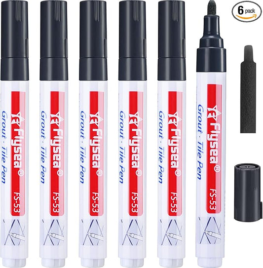 6 Pieces Tile Pen Wall Grout Restorer Pen Repair Marker Grout Filler Pen for Restoring Tile Wall Floor Bathrooms and Kitchen (Black)
