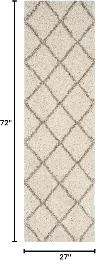 SAFAVIEH Hudson Shag Collection Runner Rug - 2'3" x 6', Ivory & Beige, Modern Trellis Design, Non-Shedding & Easy Care, 2-inch Thick Ideal for High Traffic Areas in Living Room, Bedroom (SGH281D)