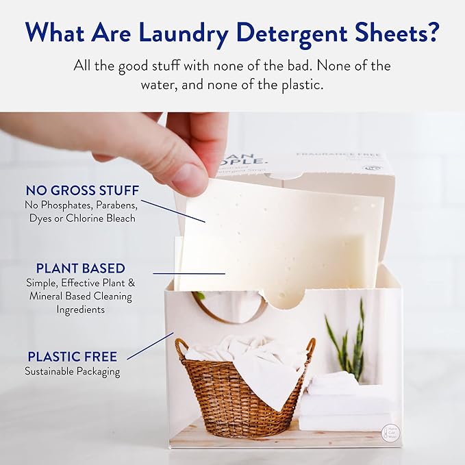 Clean People Ultra Concentrated Laundry Detergent Strips Fragrance Free & 100% New Zealand Wool Dryer Balls - 3 Pack - Plant-Based, Eco Friendly Laundry Detergent 32ct & Dryer Balls 3 Pack