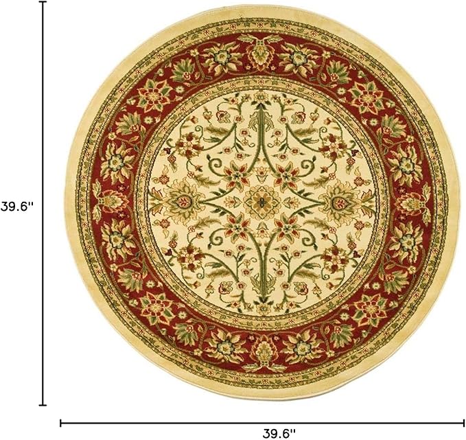SAFAVIEH Lyndhurst Collection Area Rug - 3'3" Round, Ivory & Red, Traditional Oriental Design, Non-Shedding & Easy Care, Ideal for High Traffic Areas in Living Room, Bedroom (LNH212K)