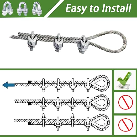 30PCS 3/8" M10 Zinc-Plated Wire Rope Clamps – Heavy Duty U-Bolt Cable Clips (Silver)