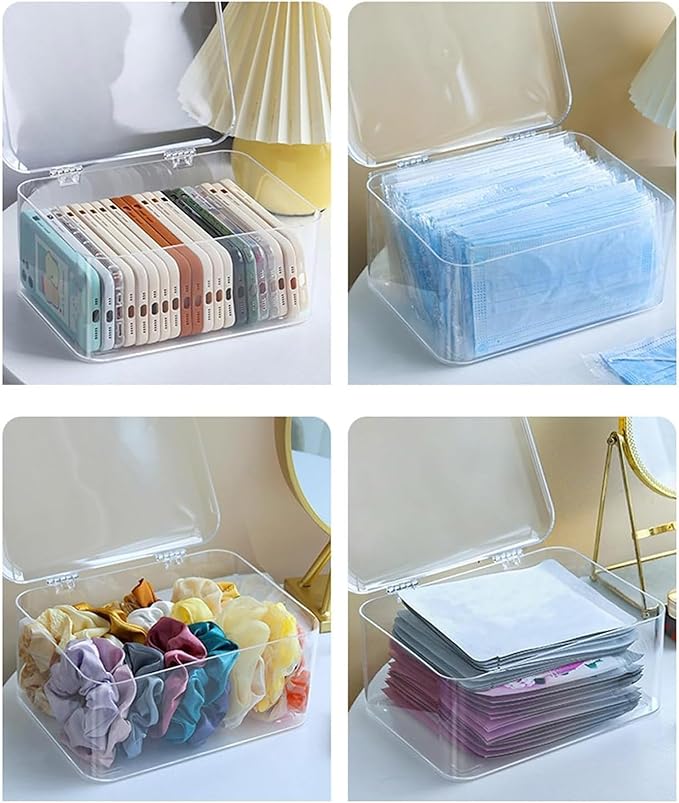Plastic Box with Lid, Clear Storage Bins Containers Large Stackable Pencil Box Drawer Organizer Containers 8.9 X 6.5 X 3.9in for Organizing Art Craft, Sewing, Makeup, Nail Supplies