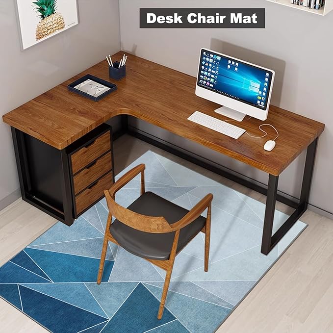 Office Chair Mat for Hardwood Floor,48"*60" Highly Premium Quality Rolling Office Mat- 3.86lbs Anti-Slip Chair Rug Mat for Low-Pile Carpet Office Home Laminate Floor Blue Grey
