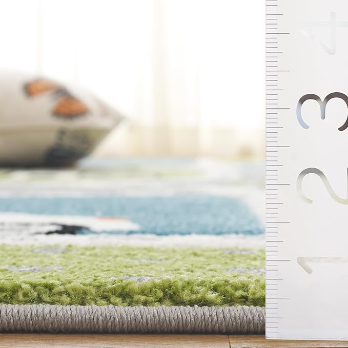 SAFAVIEH Carousel Kids Collection Area Rug - 6'7" Square, Green/Grey, Geometric Design, Ideal for High Traffic Areas in Living Room, Bedroom, Dining (CRK193Y)