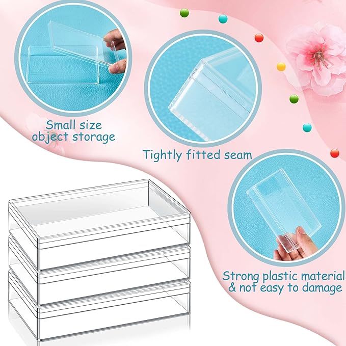 Blulu 8 Pcs Clear Acrylic Box with Lid Plastic Jewelry Mini Storage Box Mini Cube Containers for Candy and Tiny Jewelry Easter Party Favor(4.3 x 2.7 x 1 Inch,Classic Style)