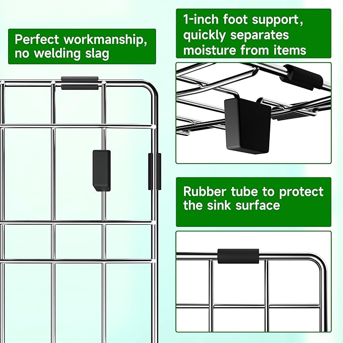 Stainless Steel Sink Protector 27.5" x 13.5" with Rear Drain, Metal Sink Rack for Bottom of Sink, Kitchen Sink Grate and Sink Protectors with Sink Strainer (27.5" x 13.5" - Rear Drain)