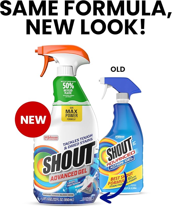 Shout Advanced Laundry Stain Remover Gel for Clothes Laundry,Breaks down stubborn,dried-in,and tough stains - 22oz Spray,Packaging May Vary,(Pack of 6)