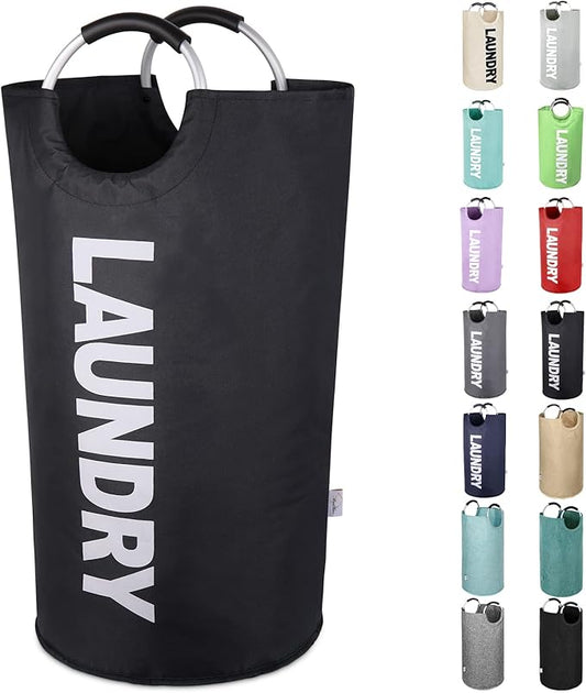 Extra Laundry Basket Large Collapsible Clothes Hamper Bag with Handles – Foldable Freestanding Laundry Sorter for Dirty Clothes in College Dorm, Apartment, or Laundry Room – 115L (Black)