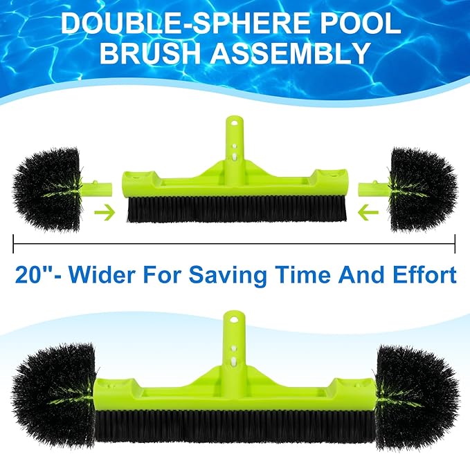 Sepetrel 20" Wide Pool Brush Head for Cleaning Walls,Inground/Above Ground Swimming Pool Scrub Brushes with Round Ends