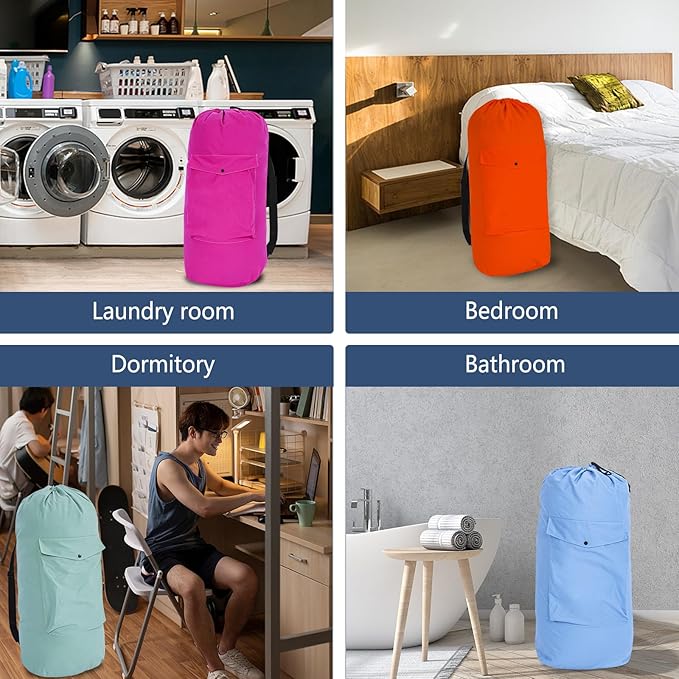 Sanlykate Canvas Backpack Laundry Bag - Extra Large Durable Dirty Clothes 2-3 Days Capacity with Adjustable Shoulder Strap & Front Pocket, for College Dorm, Apartment, Laundromats, Camping Travel