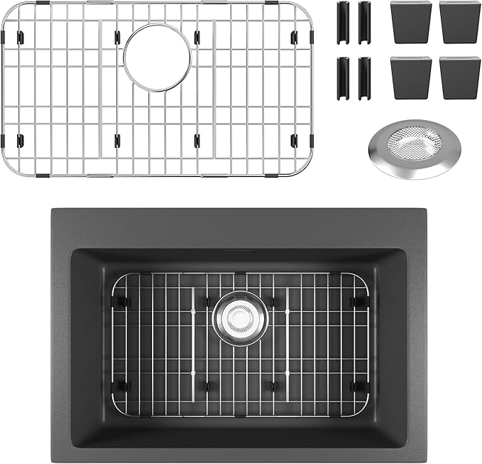 Stainless Steel Sink Protector 23" x 13" with Rear Drain, Metal Sink Rack for Bottom of Sink, Kitchen Sink Grate and Sink Protectors with Sink Strainer (26" x 13" - Rear Drain)