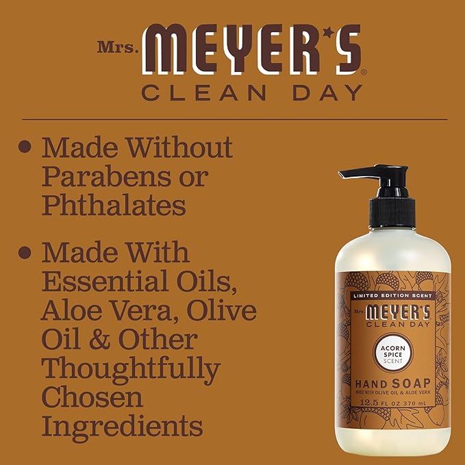 Mrs. MEYER'S CLEAN DAY Variety, 2 Liquid Hand Soap 12.5 OZ, 1 Liquid Dish Soap, 16 FL OZ (Acorn Spice)