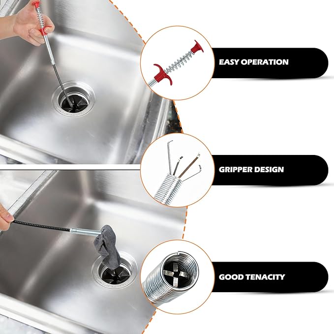 Drain Snake, 63-Inch Drain Clog Remover Tool, Flexible Grabber Claw for Bath Tub, Toilet, Kitchen Sink & Sewer