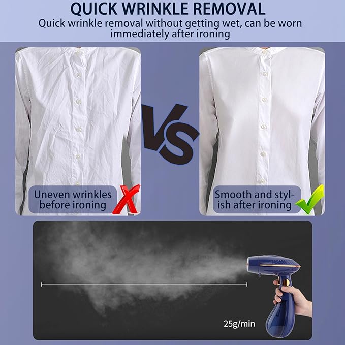 Foldable Steamer for Clothes, 1500W Household and Travel Powerful Steamer, 30S Rapid Preheating, 1.76lb, 168ml Horizontal and Vertical Wet Dry Dual-purpose Iron (Blue)