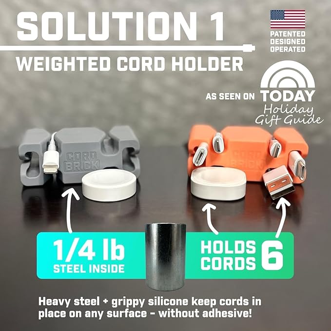 CordBrick Stocking Stuffers for Adults Cord Management Weighted Cord Holder Cable Wrap Phone Stand - Multiuse Gadget Organizer for Nightstand, Desk. Gift for Men, Durable Silicone. 6pk Aqua