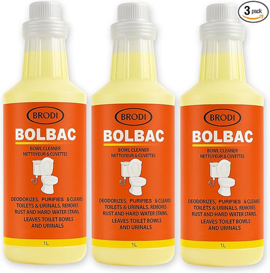 Brodi BolBac Heavy Duty Toilet Bowl Cleaner, High-Power 25-30% HCI Formula, Fast Lime & Rust Removal, Fixture-Safe, Removes Odor-Causing Build-Up (Pack of 3)