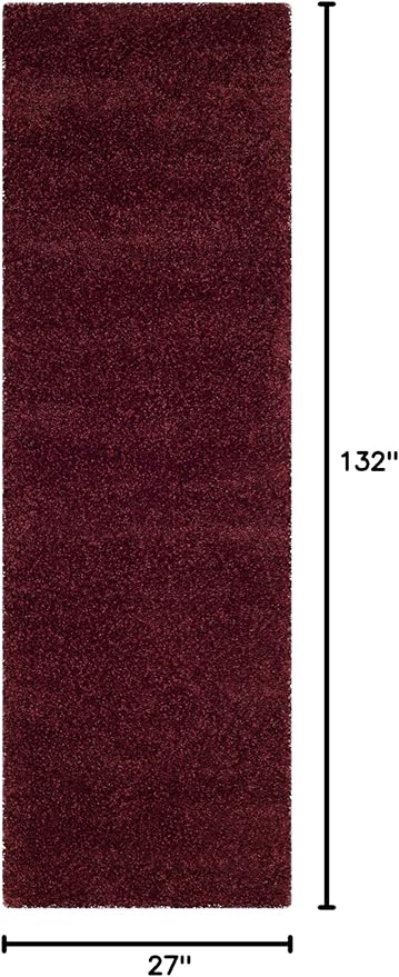 SAFAVIEH Santa Monica Shag Collection 2'3" x 11' Maroon SGN725 Solid Non-Shedding Living Room Bedroom Dining Room Entryway Plush 2-inch Thick Runner Rug