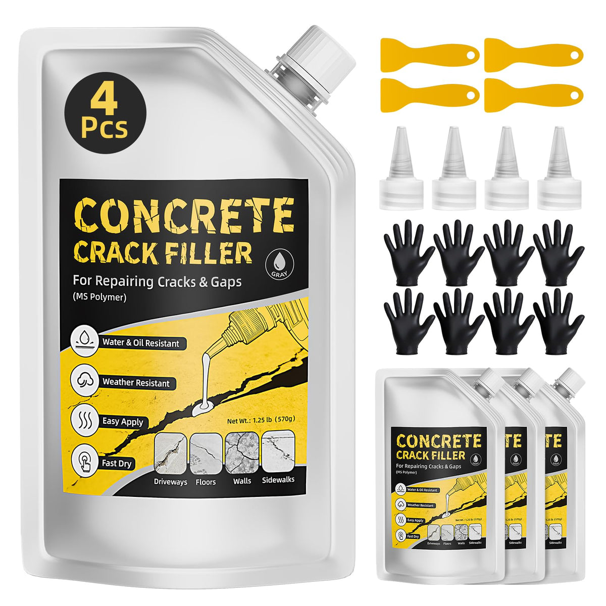 Pack of 4 Self Leveling Concrete Crack Filler, Cement | Home Repair - Image 1