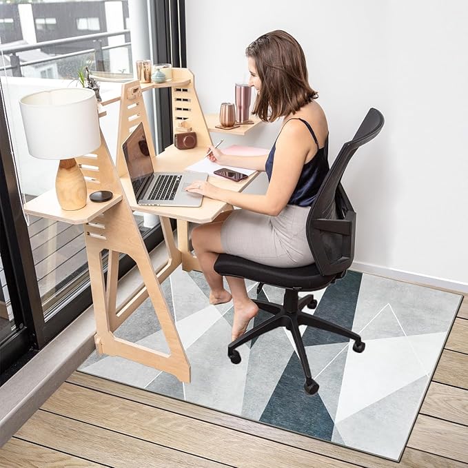 Office Chair Mat for Hardwood Floor,55"*35" Under Desk Mat, Computer Chair Rug,Anti-Slip Floor Protector for Low-Pile Carpet Home Office Black White