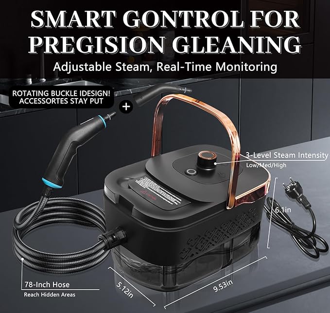 Steam Cleaner, Steamer for Cleaning, 2500W Pressurized Steam Cleaner with 12 Attachments, Portable Steamer Cleaner for Home Car Kitchen Bathroom Furniture Tile Grout (Rose Gold)