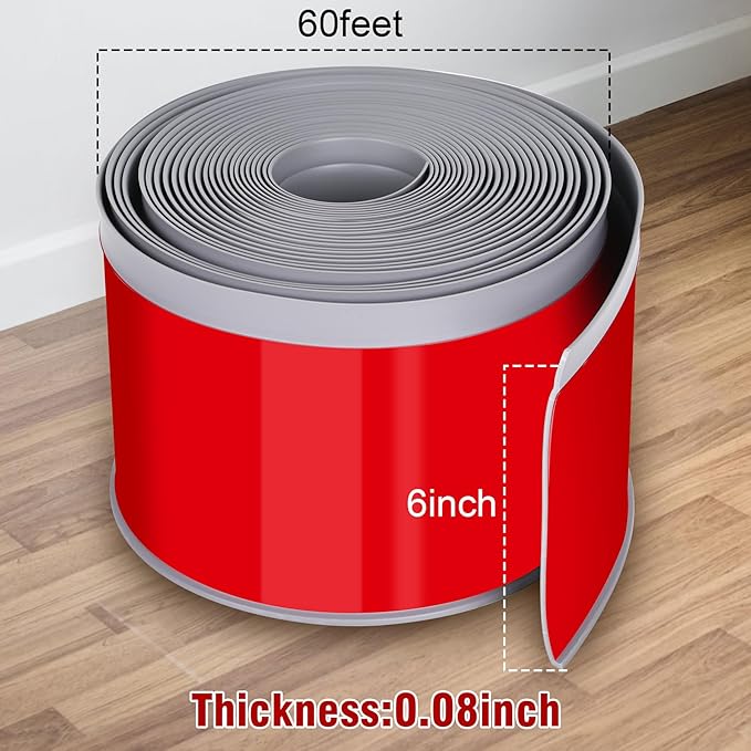 Vinyl Baseboard Molding Trim 6 Inch x 60 Feet Peel and Stick Baseboard Trim Flexible PVC Cove Base Moulding Self-Adhesive Trim for Garage Bathroom Cabinet Floor Walls, Gray