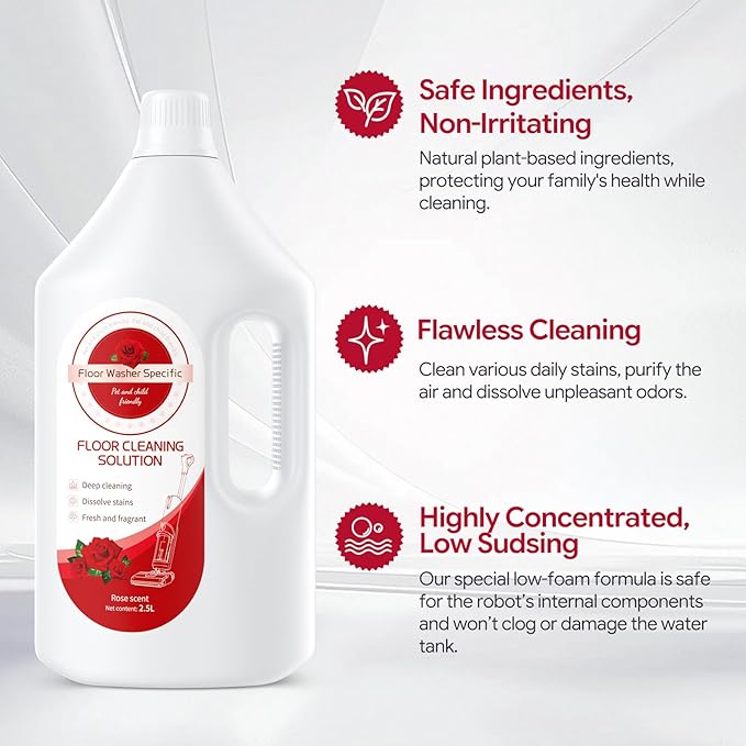 Floor Cleaner Compatible with Tineco Cleaning Solution, Suitable with All Robotic Vacuum Mop and Cordless Wet/Dry Vacuum Mop Cleaner, Multi-Surface Deodorizing & Cleaning Solution (2.5 L, Rose)