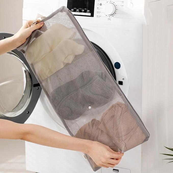 Mesh Laundry Bags with 3 Individual Pouch Foldable Bra Laundry Bags Lingerie Wash Bags for Washing Delicates Intimates Washing Machine Cleans Drys Storage Organizer Underwear Socks Travel
