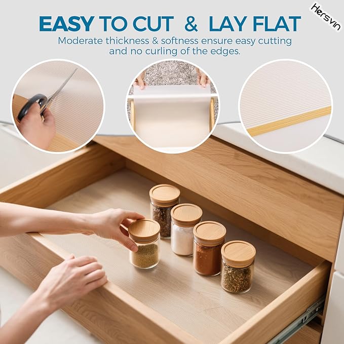 Hersvin Shelf Liners 24 in x 20 ft EVA Drawer Mats, Non-Adhesive Cupboard Protector, Kitchen Cabinet Lining Fridge Liner (Clear Stripe, 61x610cm)