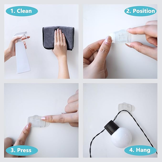 20 Large Clear Plastic Clips with Adhesive Strips, Damage-Free Wall Hooks for Hanging, Removable Cable Clips for Electrical Cables