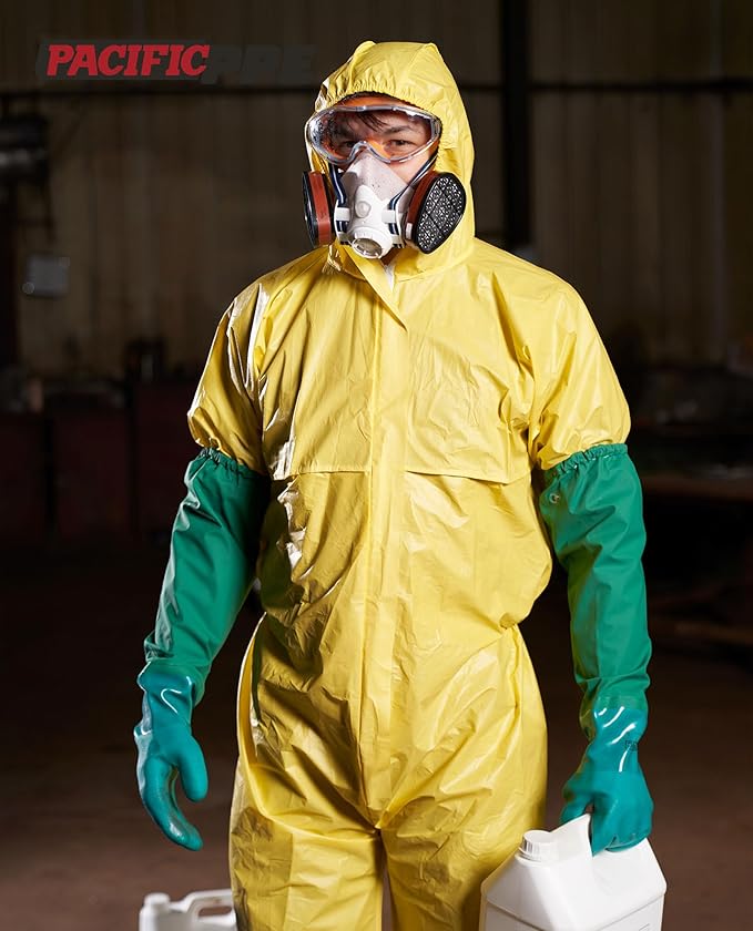 PACIFIC PPE 3 Pairs 26" Rubber Gloves - Chemical Resistant, Extra-long Heavy Duty Waterproof Gloves with Cotton Liner, Anti-skid, Acid-alkali and Oil Resistant, Large