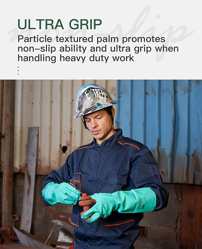 PACIFIC PPE 2 Pairs Nitrile Chemical Resistant Gloves, Flocked, Resist Household Acid, Alkali, Latex Rubber Free, 15 mil, 12.6", X-Large