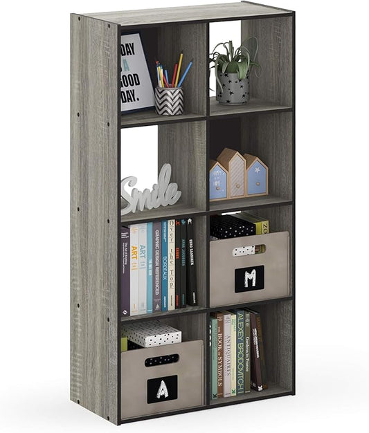 Furinno Pelli Cubic Storage Cabinet, 4x2, French Oak Grey/Black