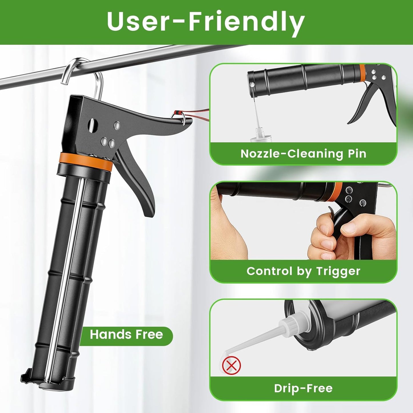 5-in-1 Caulking Tool Kit – Caulk Gun, Remover, Scraper & Finishing Set for Bathroom, Kitchen & Windows