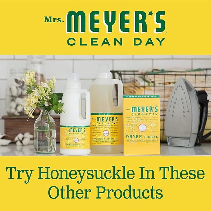 Mrs. MEYER'S Clean Day Honeysuckle Scent Variety, 1 Room Freshener 8 OZ, 1 Liquid Dish Soap 16 OZ, 1 Liquid Hand Soap 12.5 OZ, 1 Multi-surface Cleaner 16 OZ, Honeysuckle, 1 CT