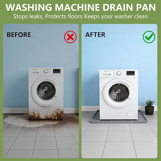 27×27×0.79inch Washing Machine Pan, With Raised Edge Washer Drip Tray, Drain Pan Silicone Mat, Foldable Portable Anti-Vibration Non-Slip Waterproof Pad, Smooth Surface (Grey)