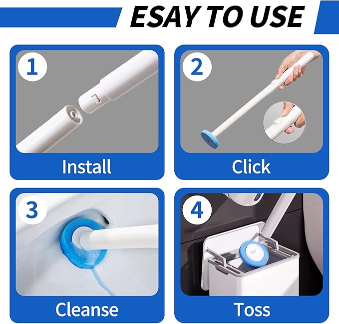 Disposable Toilet Cleaning System, Toilet Bowl Cleaner Wand and 8 Refills, Toilet Brush and Holder Set(Wall Mounted), Bathroom and Toilet Cleaning Scrubber Kit