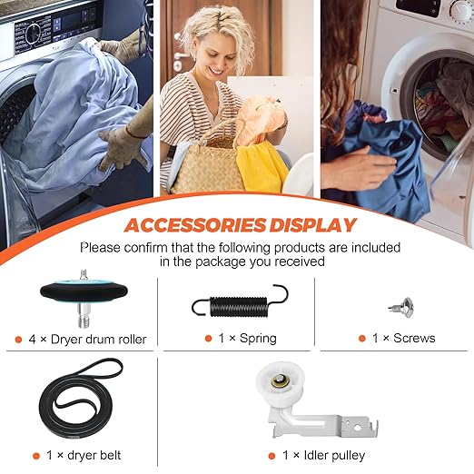 Upgraded Dryer Repair Kit by Beaquicy Replacement for Samsung Dryer Includes DC97-16782A Samsung Dryer Roller, 6602-001655/5ph2337 Dryer Belt, DC93-00634A Idler Pulley and DC61-01215B Spring