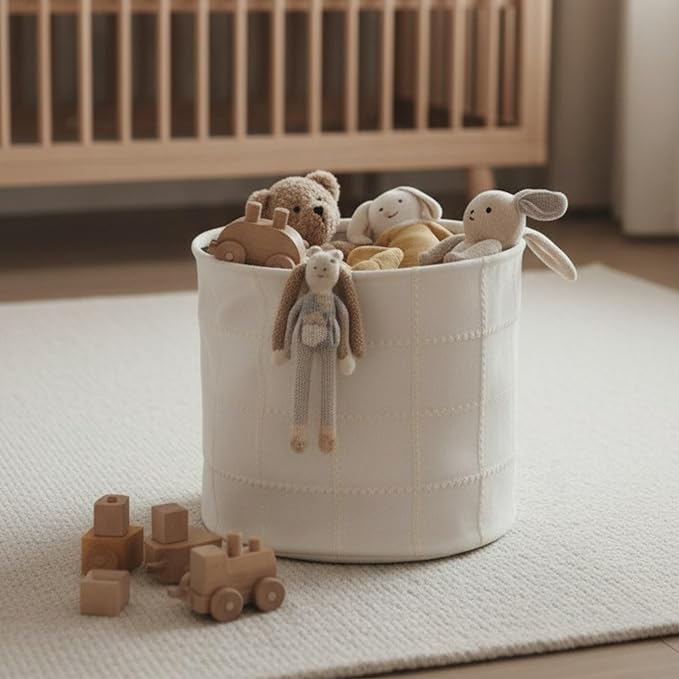 MakeMake Organics Storage Bins for Kids Nursery Bin Organizer (13"x12") Laundry Basket for Closet, Decorative Floor Storage Basket Canvas Fabric Storage Basket (Mesh - Oat)