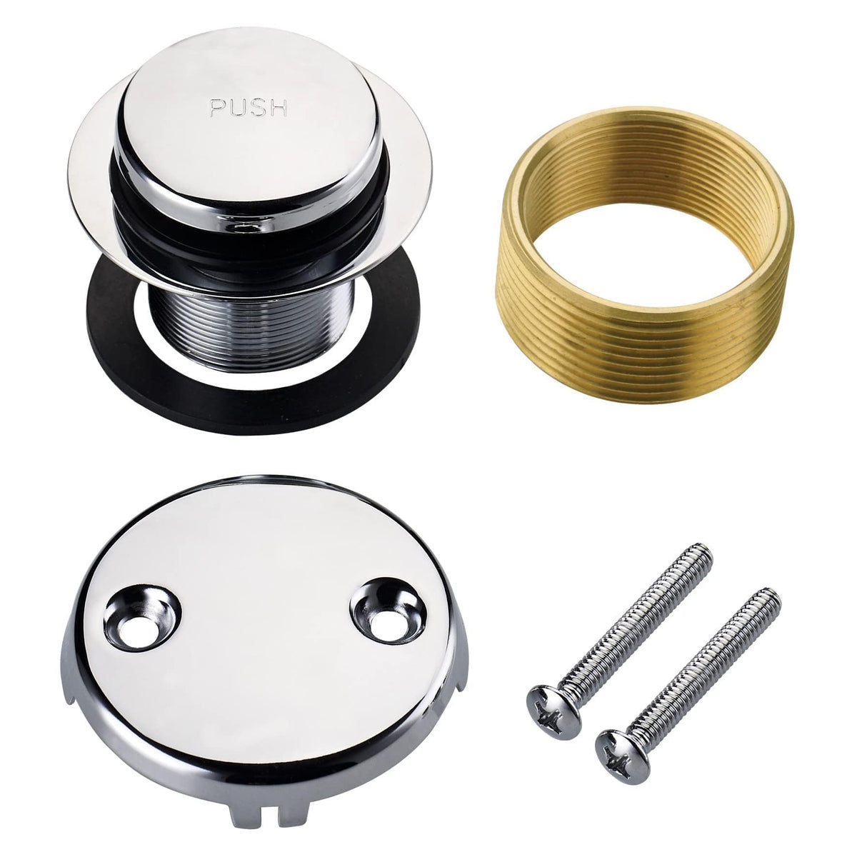 Chrome Tub Drain Bathtub Drain Kit,Tip Toe with 2 Hole Overflow - Image 1