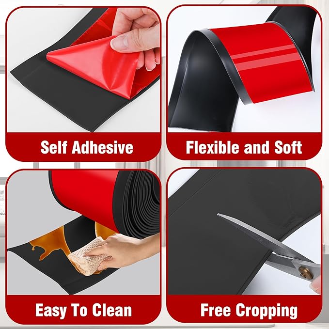 Vinyl Baseboard Molding Trim 6 Inch x 60 Feet Peel and Stick Baseboard Trim Flexible PVC Cove Base Moulding Self-Adhesive Trim for Garage Bathroom Cabinet Floor Walls, Black