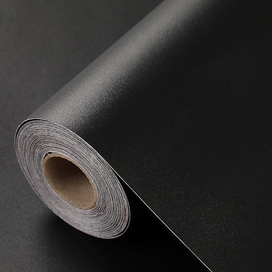 Black Contact Paper - 15.7 x 300 Inch Peel and Stick Wallpaper, Matte Black Wallpaper, Self Adhesive and Removable Decorative Contact Paper for Cabinets,Stand Liner, Table and Door Makeover Decor