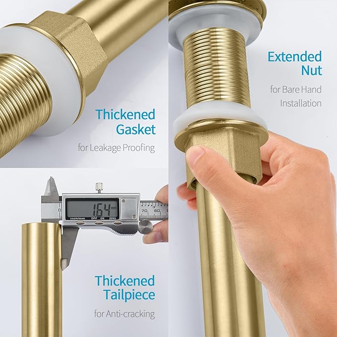 KAIYING Pop Up Drain, Bathroom Sink Drain Stopper, Vessel Sink Drain Assembly with Detachable Basket Stopper, Anti-Explosion and Anti-Clogging Drain Strainer (NO Overflow, Brushed Champagne Gold)